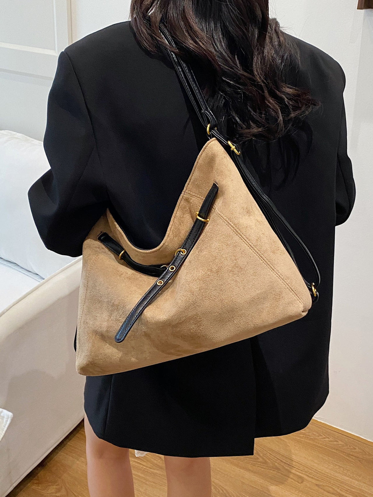 Bolso Multifuncional de Ante Vintage para Hombro y Bandolera