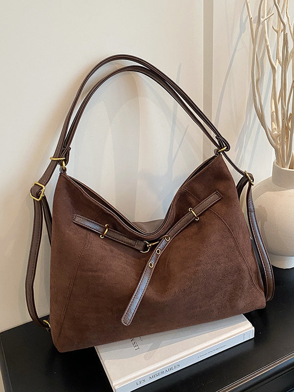 Bolso Multifuncional de Ante Vintage para Hombro y Bandolera