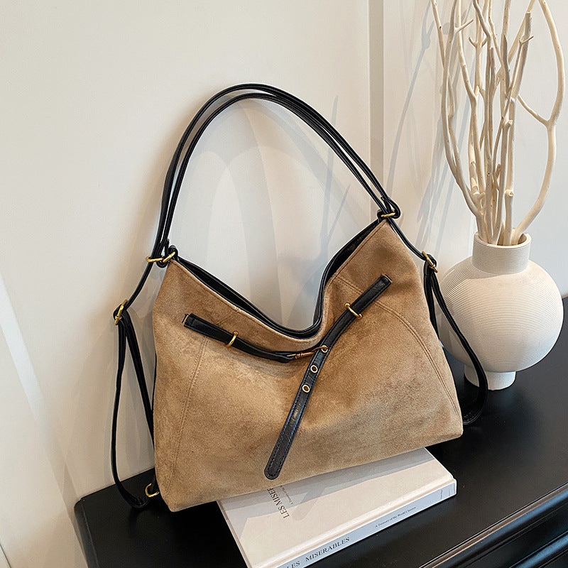 Bolso Multifuncional de Ante Vintage para Hombro y Bandolera