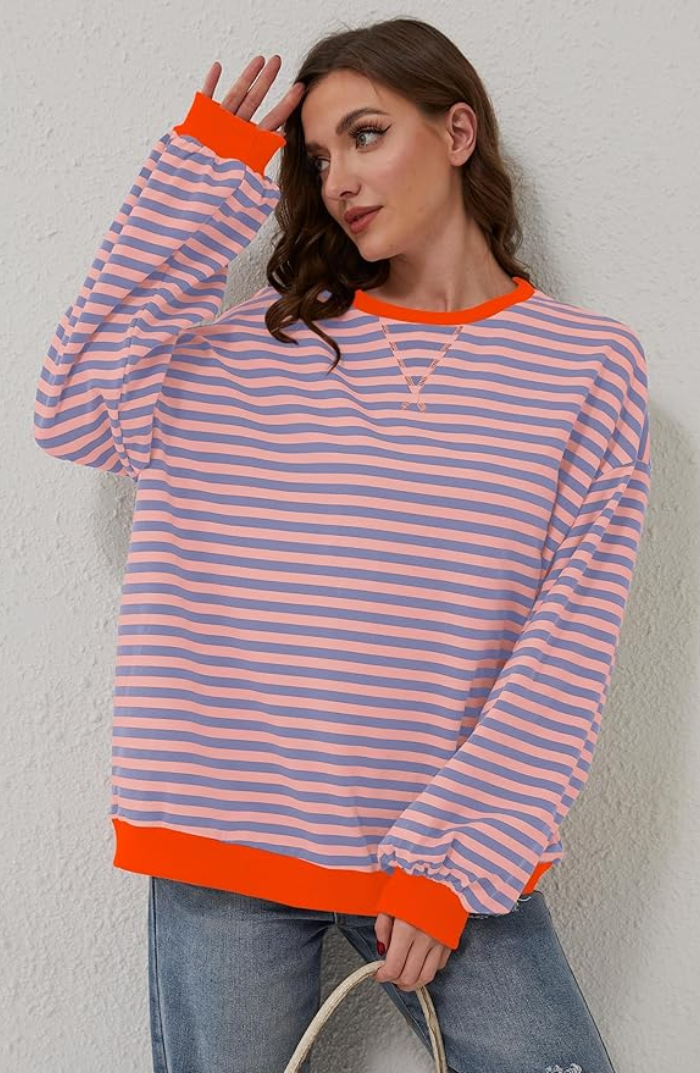 MANDIE - Jersey oversize de rayas vibrantes con acentos para mujeres