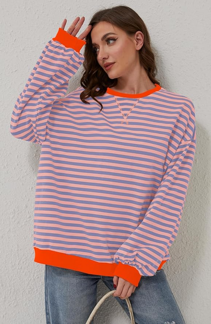 MANDIE - Jersey oversize de rayas vibrantes con acentos para mujeres