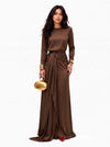 Elegante Vestido Maxi de Satén Drapeado