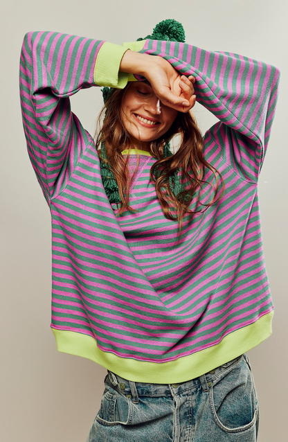 MANDIE - Jersey oversize de rayas vibrantes con acentos para mujeres