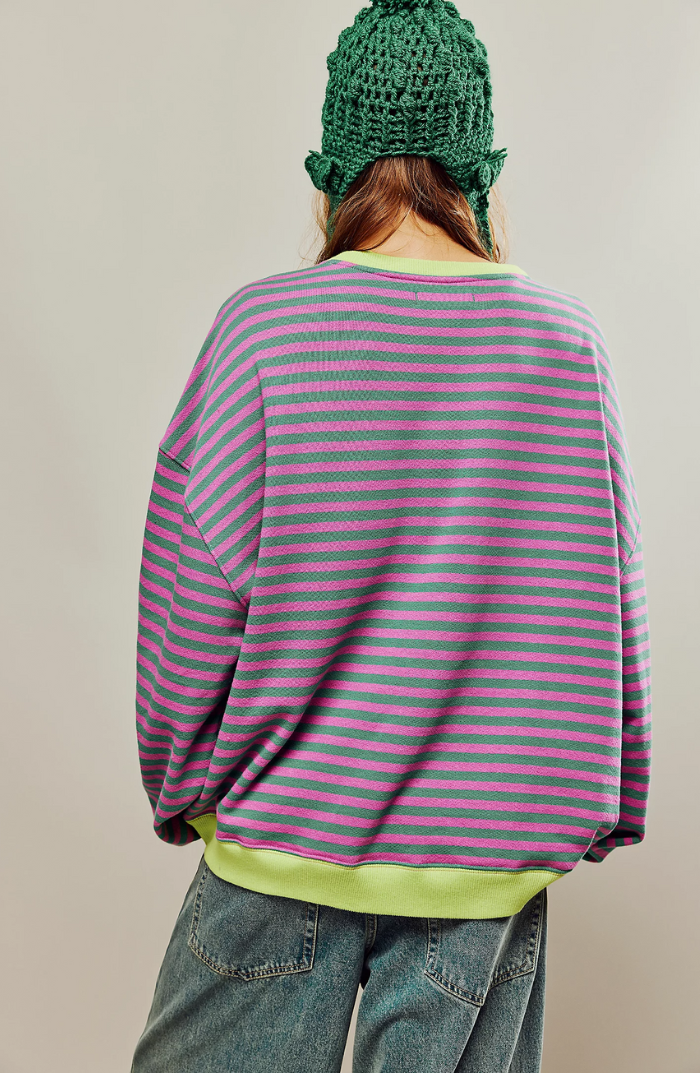 MANDIE - Jersey oversize de rayas vibrantes con acentos para mujeres