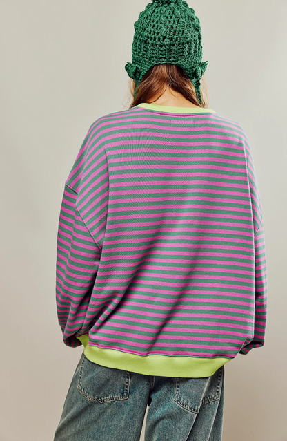 MANDIE - Jersey oversize de rayas vibrantes con acentos para mujeres