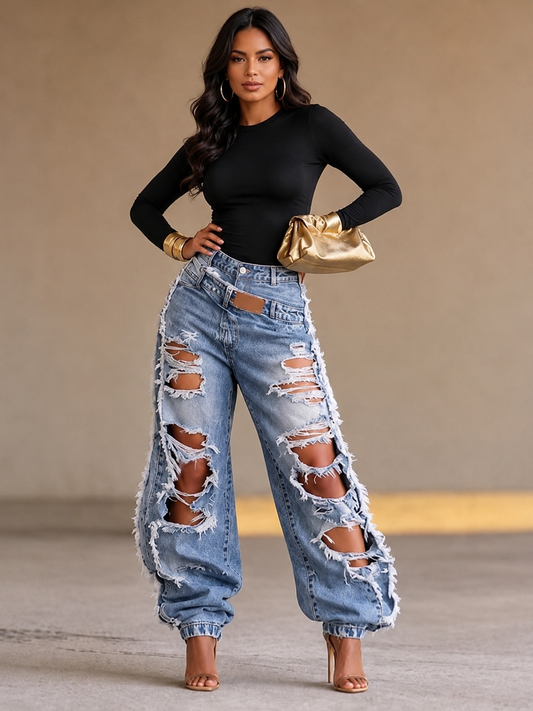 Jeans Oversize Estilo Destroyed Mujer | Triana