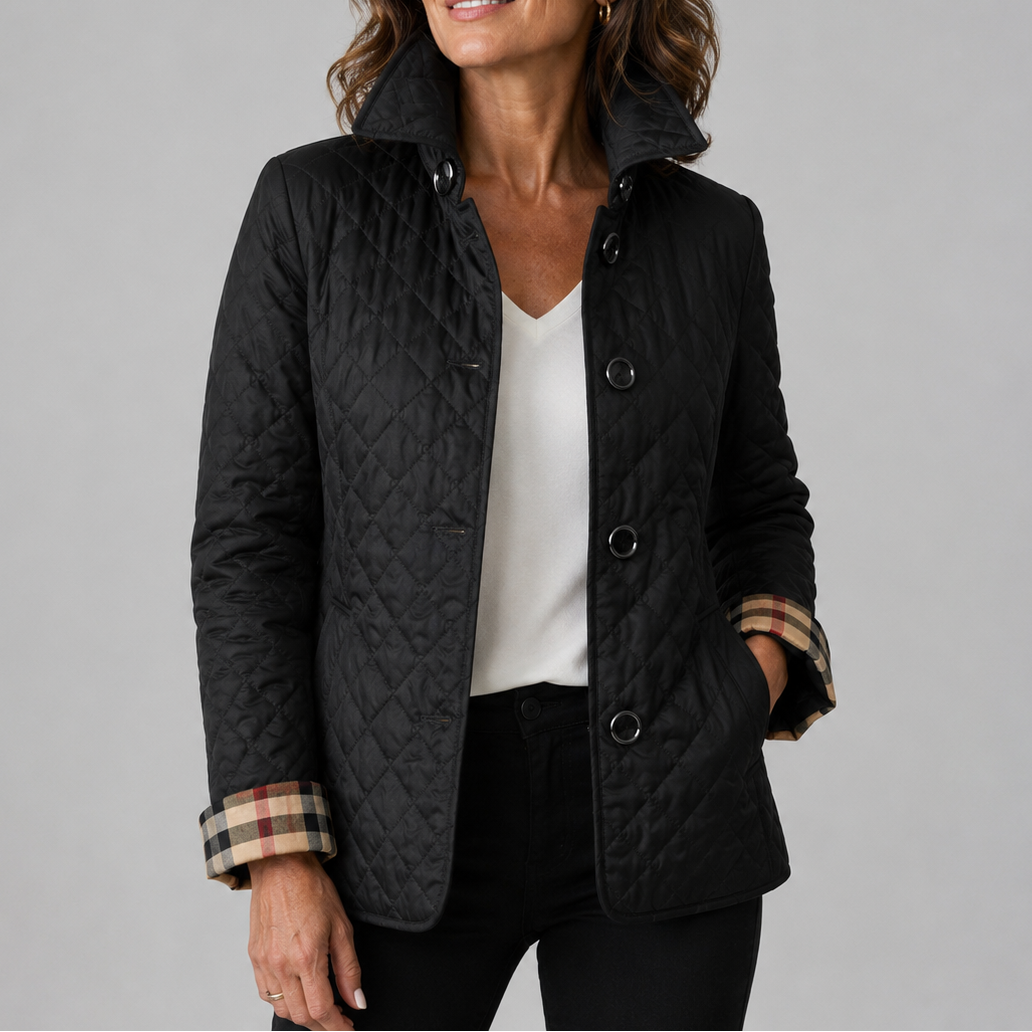 Women’s Stand Collar Quilted Jacket, Lightweight Button Down Outerwear