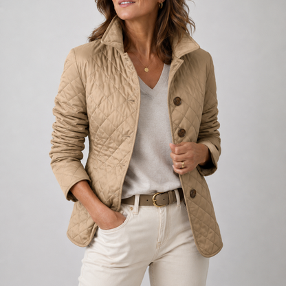 Women’s Stand Collar Quilted Jacket, Lightweight Button Down Outerwear
