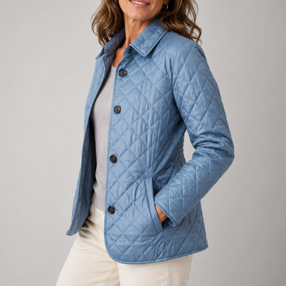 Women’s Stand Collar Quilted Jacket, Lightweight Button Down Outerwear