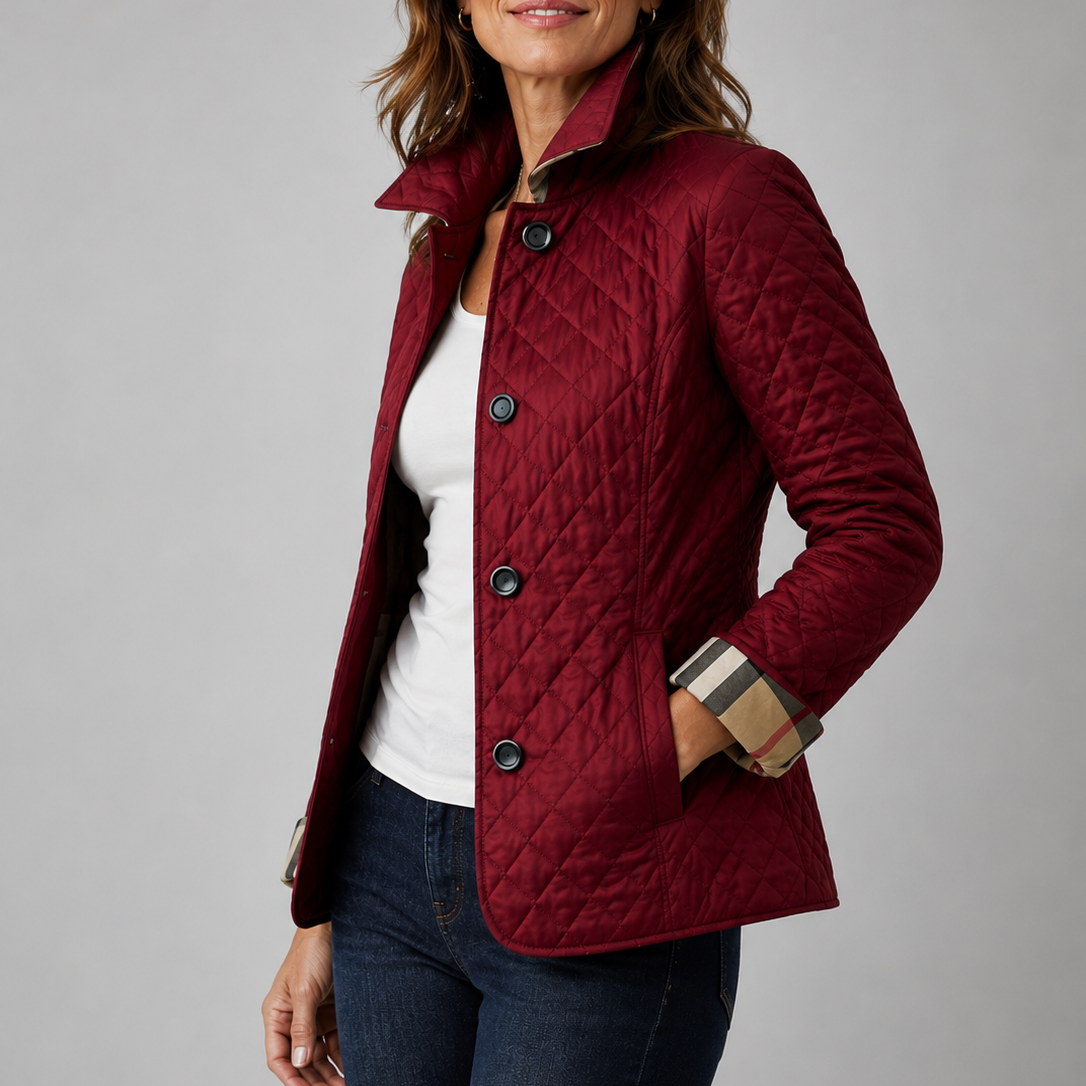 Women’s Stand Collar Quilted Jacket, Lightweight Button Down Outerwear