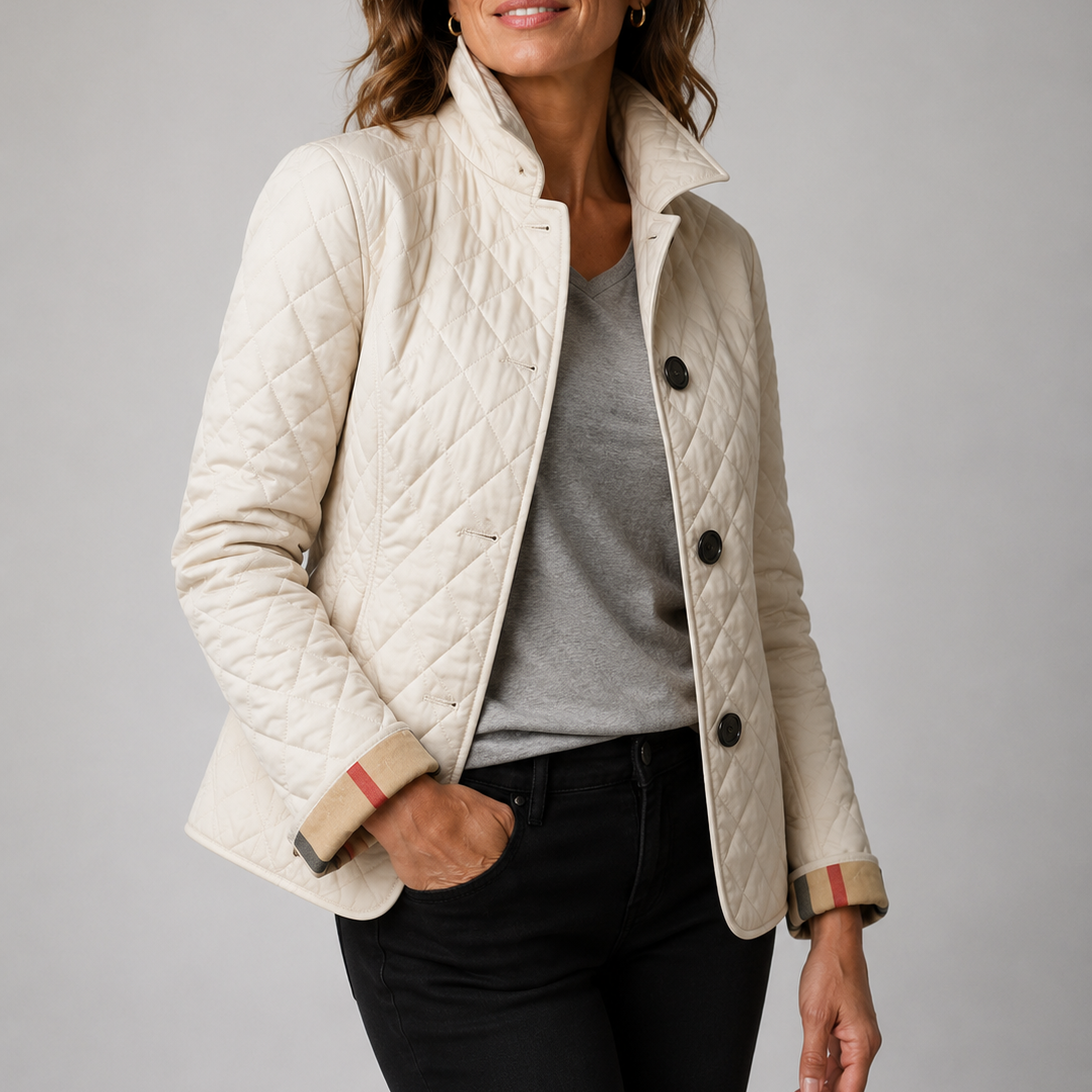 Women’s Stand Collar Quilted Jacket, Lightweight Button Down Outerwear