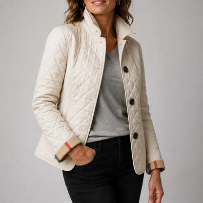 Women’s Stand Collar Quilted Jacket, Lightweight Button Down Outerwear