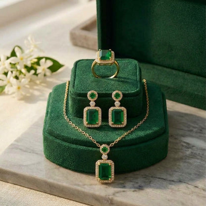 IMPERIAL- Collar Esmeralda — 🎁Pendientes & Anillo a conjunto de Regalo