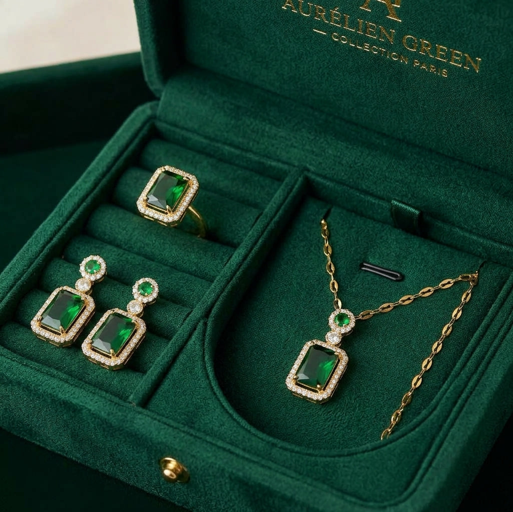 IMPERIAL- Collar Esmeralda — 🎁Pendientes & Anillo a conjunto de Regalo