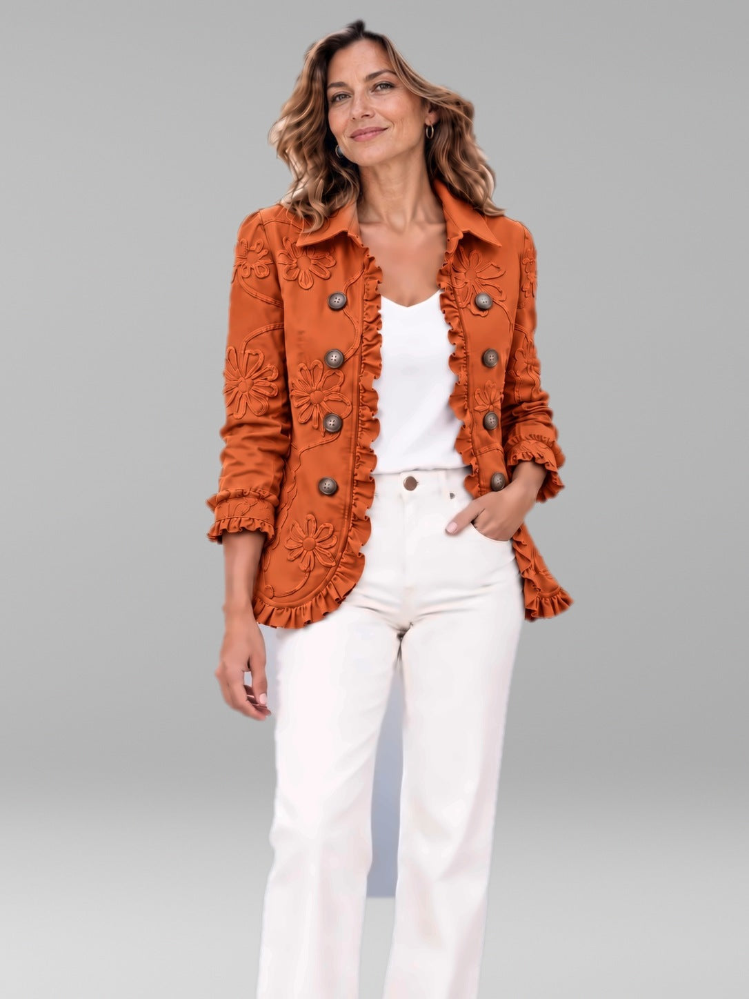 Chaqueta Amaia con volantes en color teja