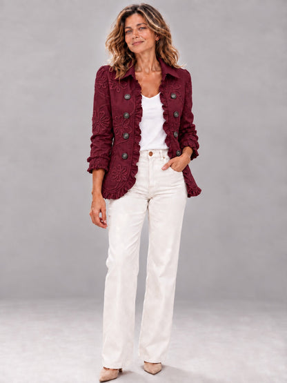 Chaqueta Amaia con volantes en color vino