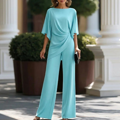 Conjunto de Blusa Drapeada y Pantalón Ancho
