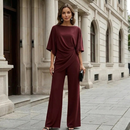 Conjunto de Blusa Drapeada y Pantalón Ancho