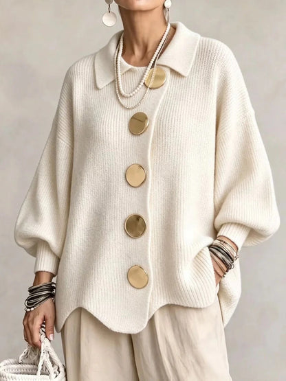 Stefania | Cárdigan Oversize con Cuello y Botones Metálicos