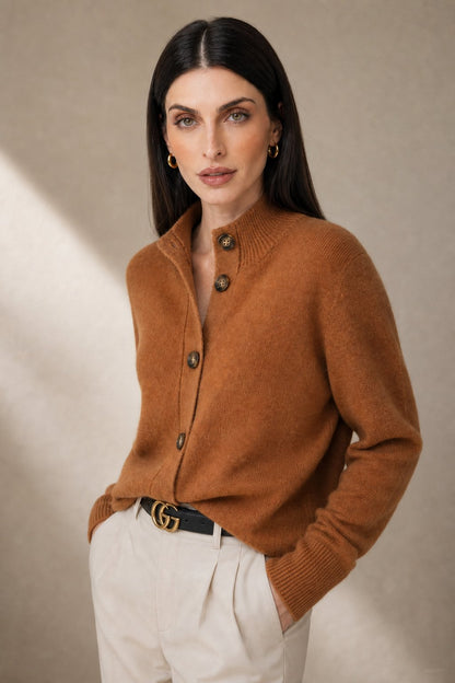 Madison Avenue Cardigan — Fire Orange, studio product shot